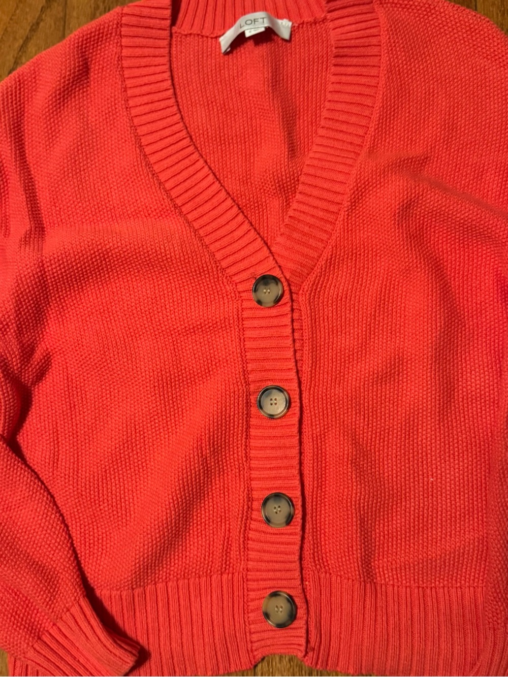 LOFT Bright Red V-Neck Button Cardigan - Picture 4 of 4